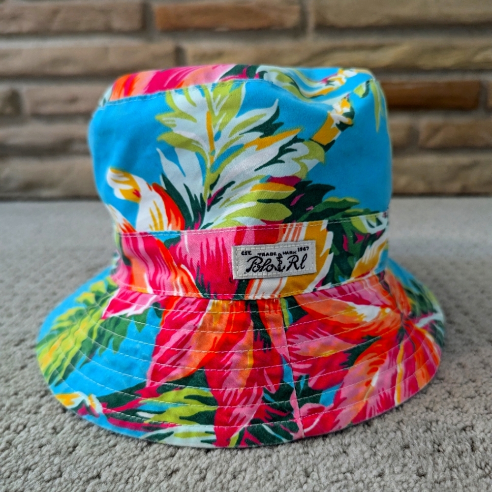 POLO Ralph Lauren Bucket Hat Reversible Hawaiian Print / Blue Yellow